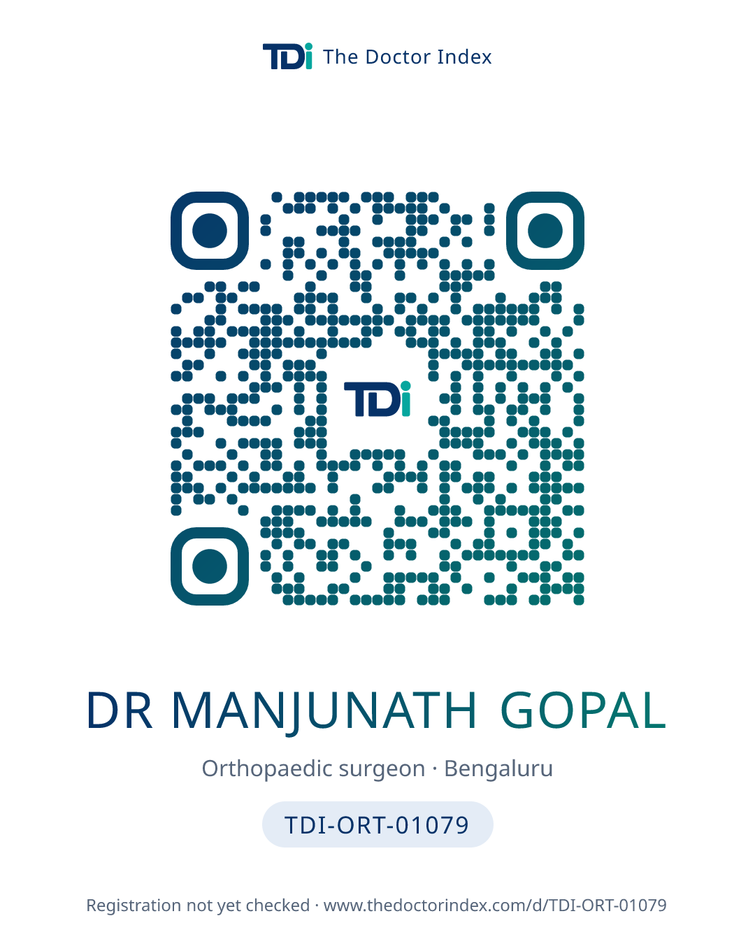 QR card for Dr manjunath Gopal, TDI-ORT-01079