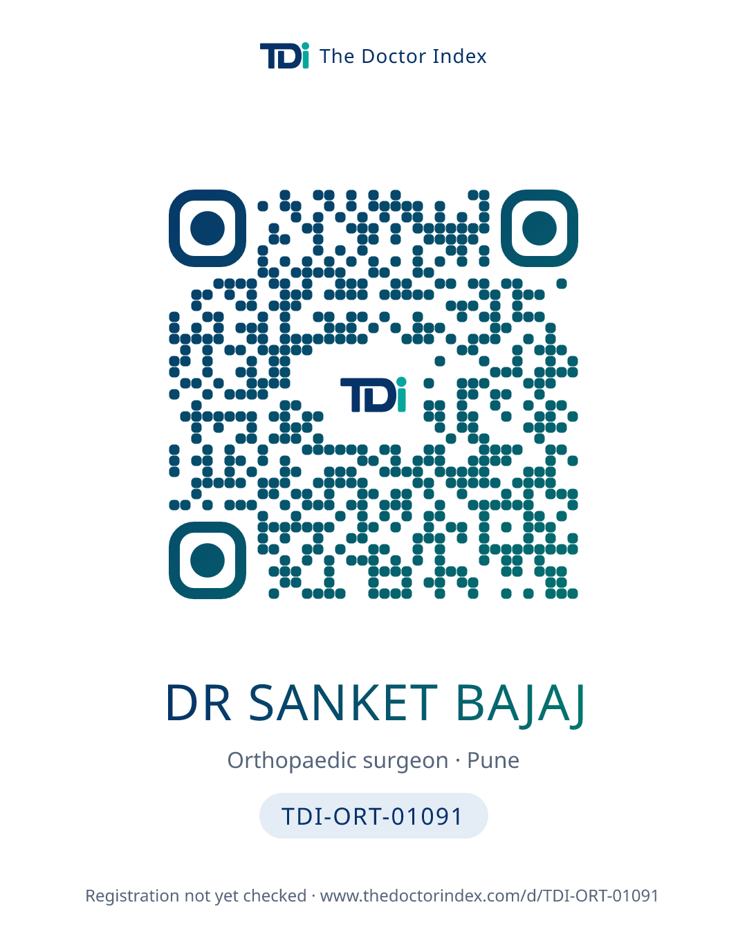 QR card for Dr Sanket Bajaj, TDI-ORT-01091