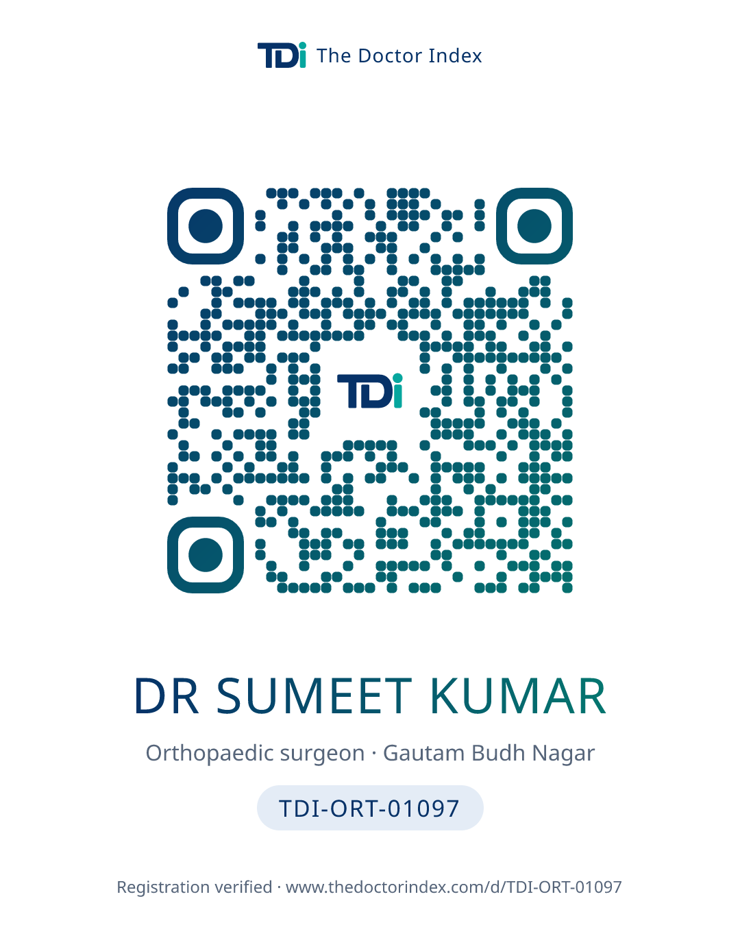 QR card for Dr Sumeet Kumar, TDI-ORT-01097