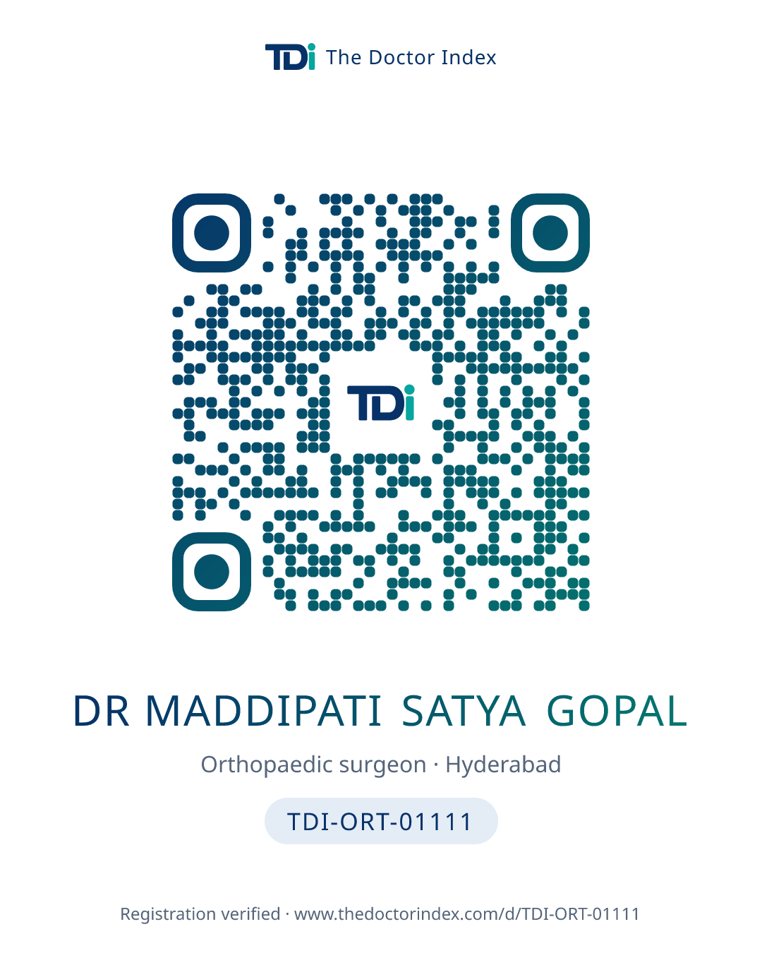 QR card for Dr maddipati Satya Gopal, TDI-ORT-01111