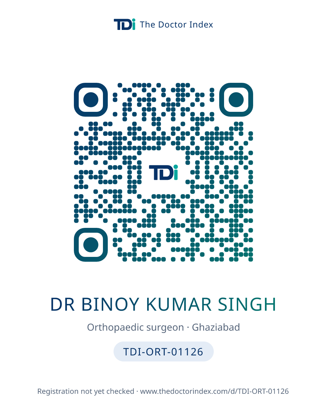 QR card for Dr Binoy Kumar Singh, TDI-ORT-01126