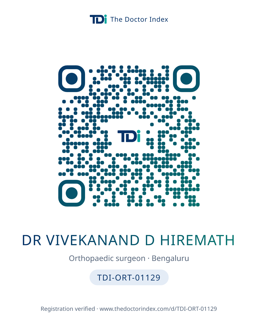 QR card for Dr Vivekanand D Hiremath, TDI-ORT-01129