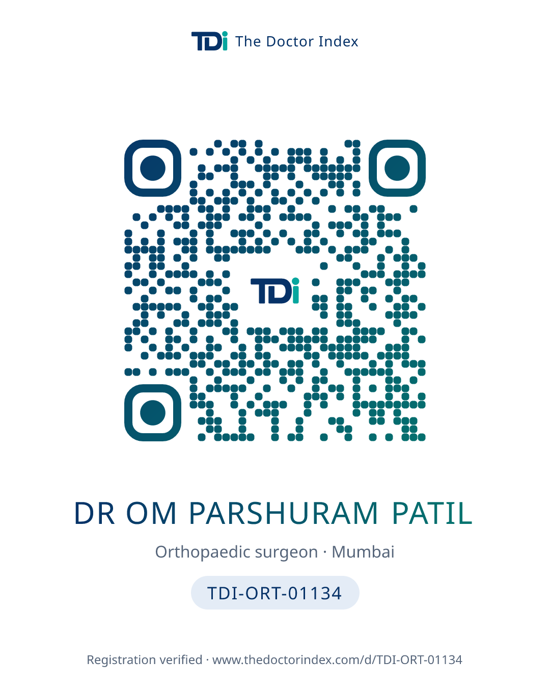 QR card for Dr Om Parshuram Patil, TDI-ORT-01134