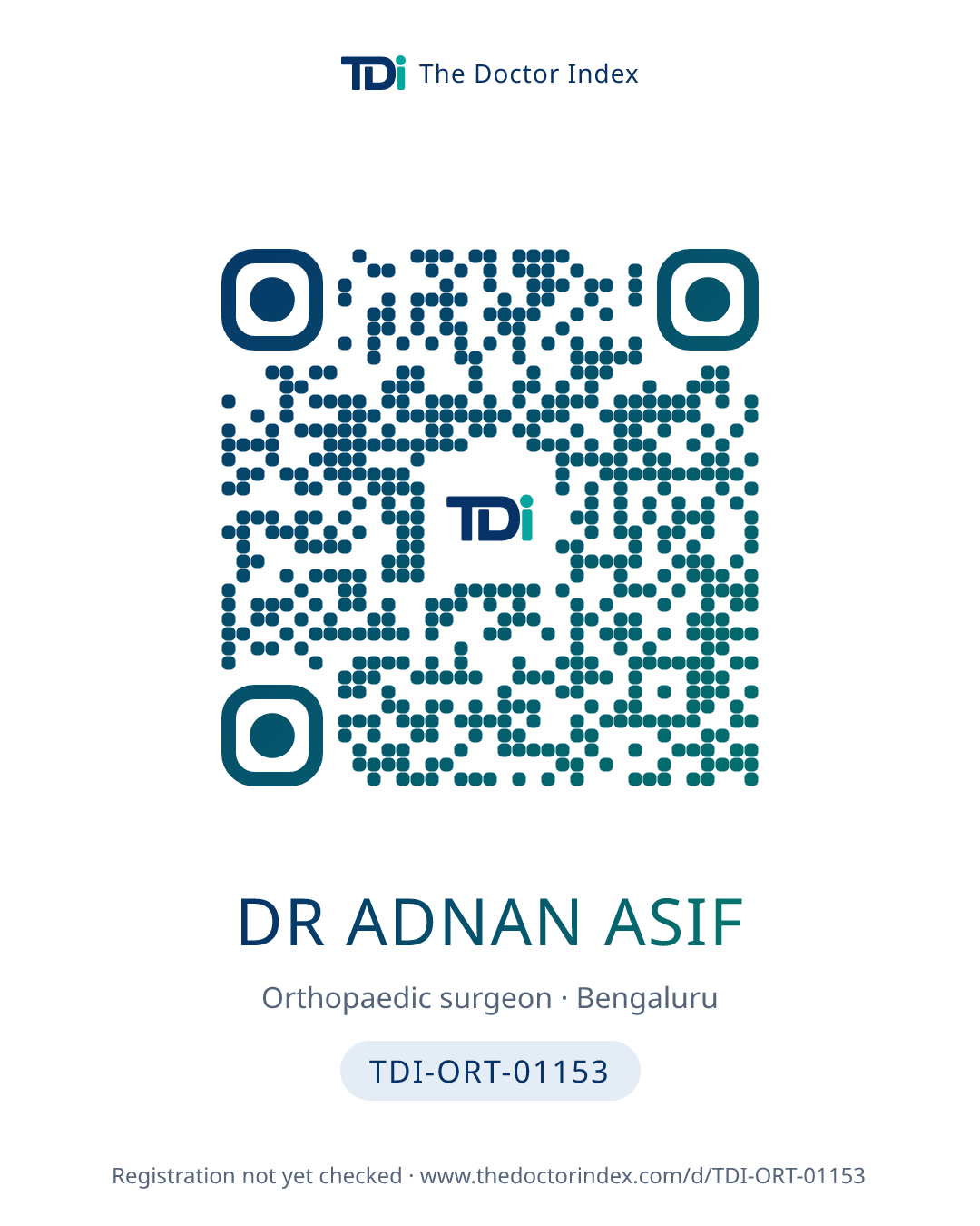 QR card for Dr Adnan Asif, TDI-ORT-01153
