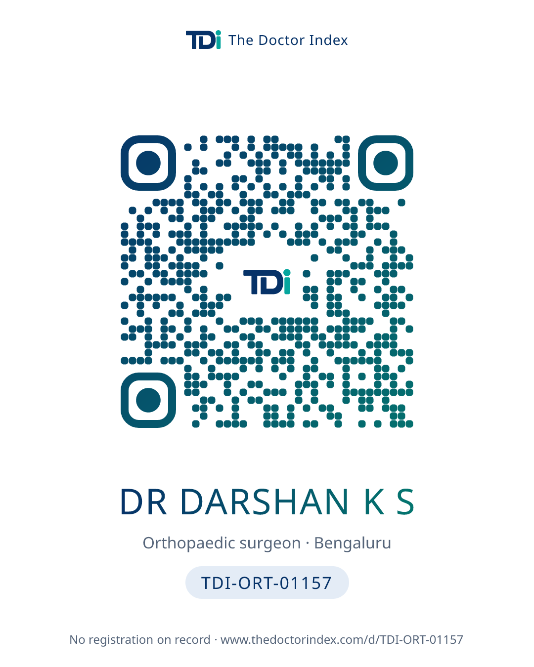 QR card for Dr Darshan K S, TDI-ORT-01157