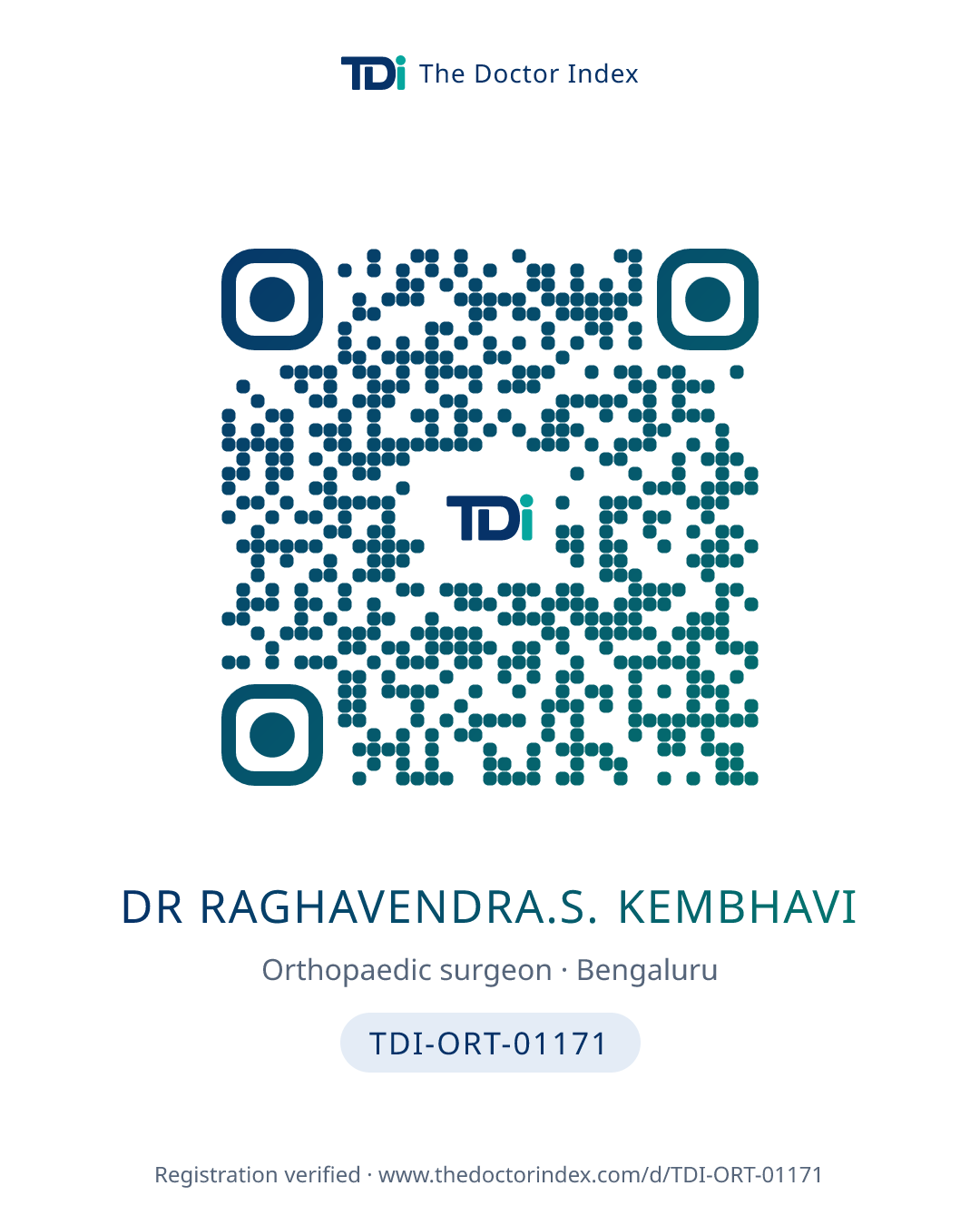 QR card for Dr Raghavendra.S. Kembhavi, TDI-ORT-01171