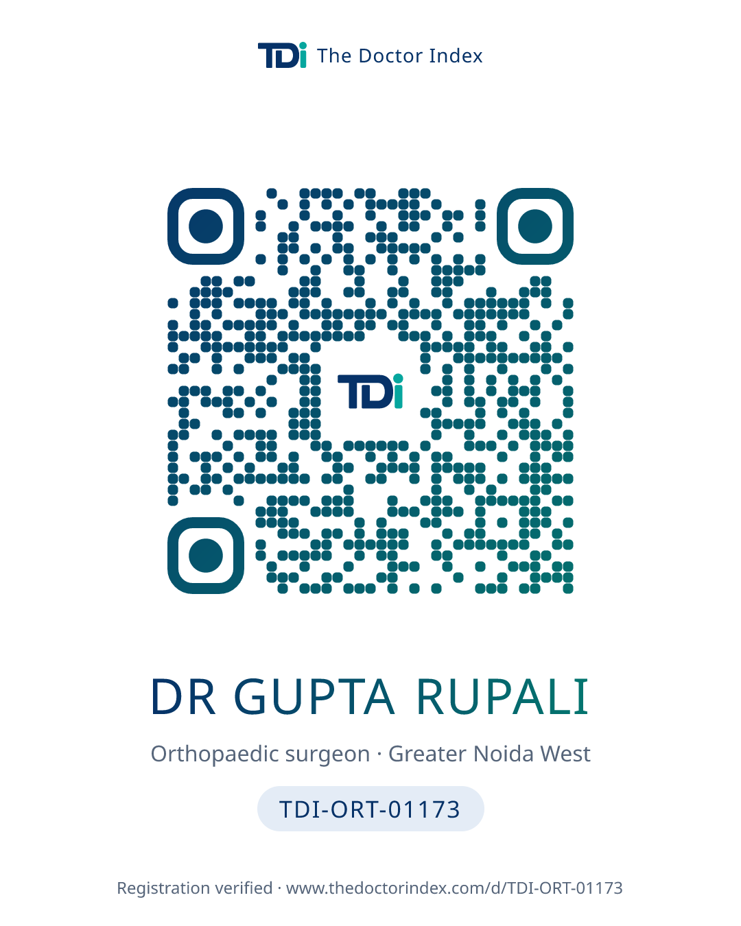 QR card for Dr Gupta Rupali, TDI-ORT-01173