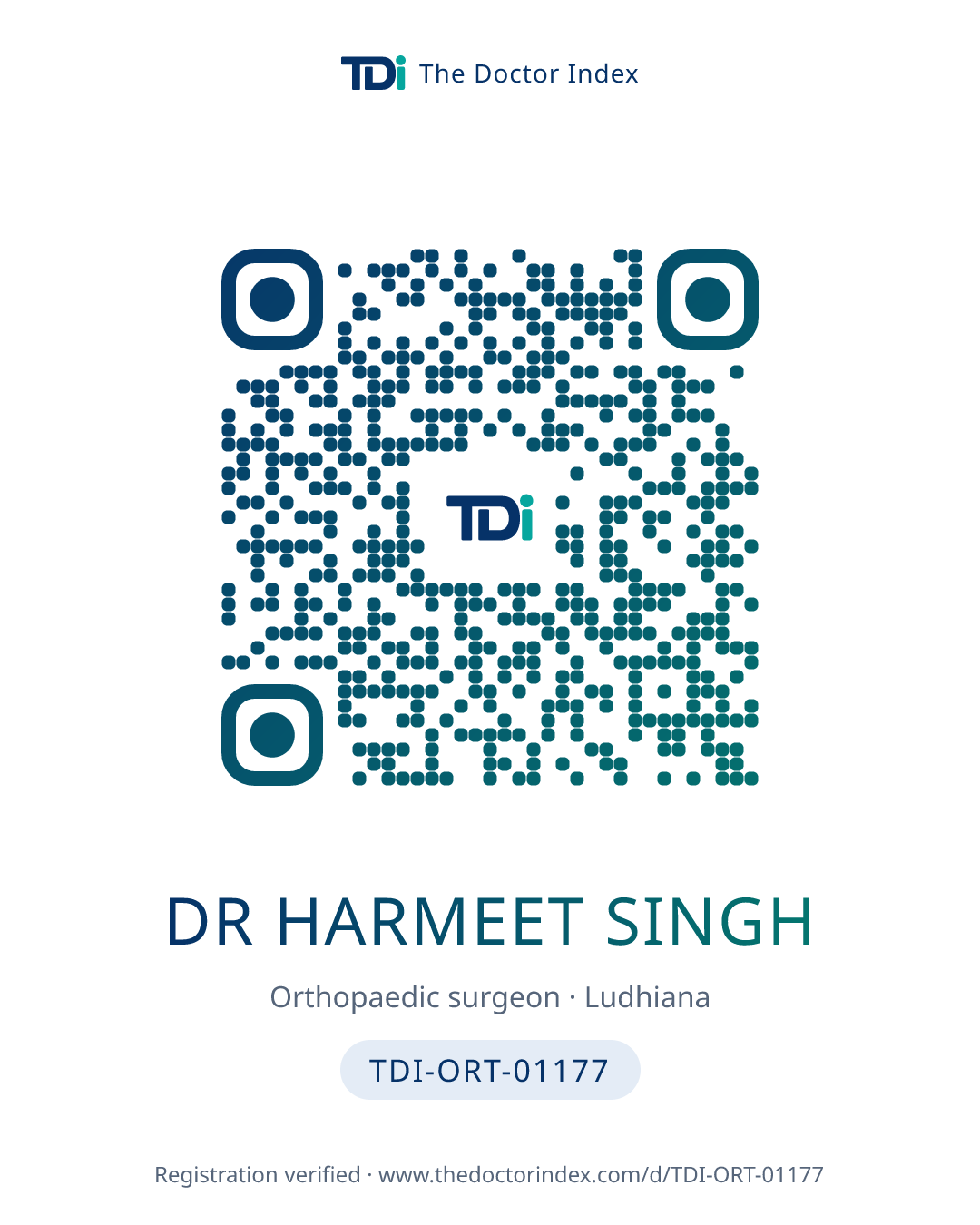 QR card for Dr Harmeet Singh, TDI-ORT-01177