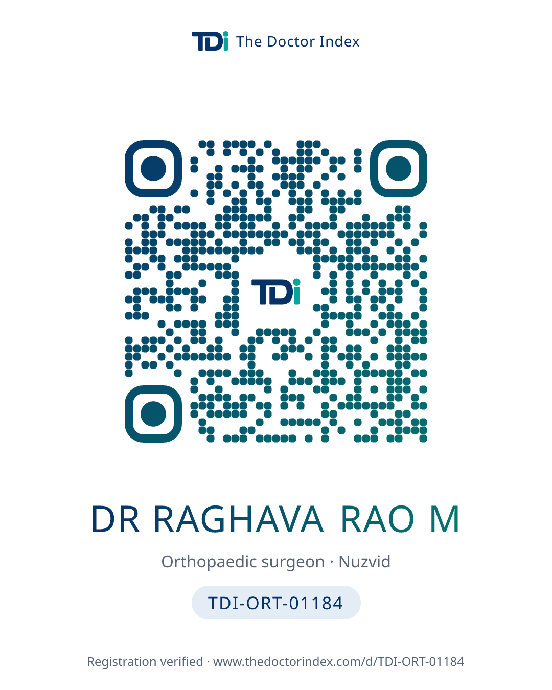 QR card for Dr Raghava Rao M, TDI-ORT-01184