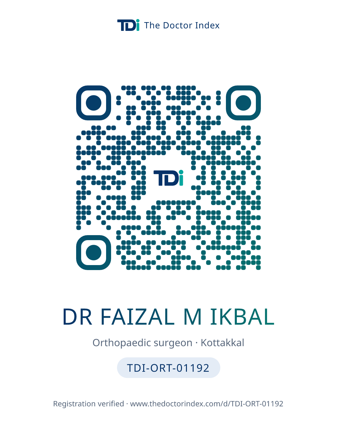 QR card for Dr Faizal M Ikbal, TDI-ORT-01192