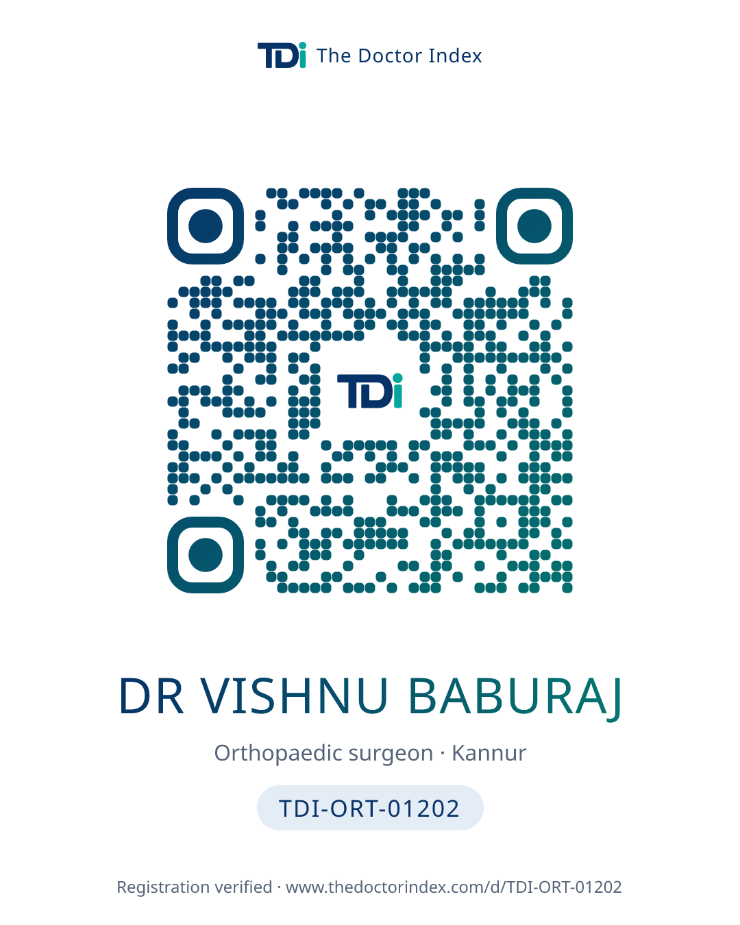 QR card for Dr Vishnu Baburaj, TDI-ORT-01202