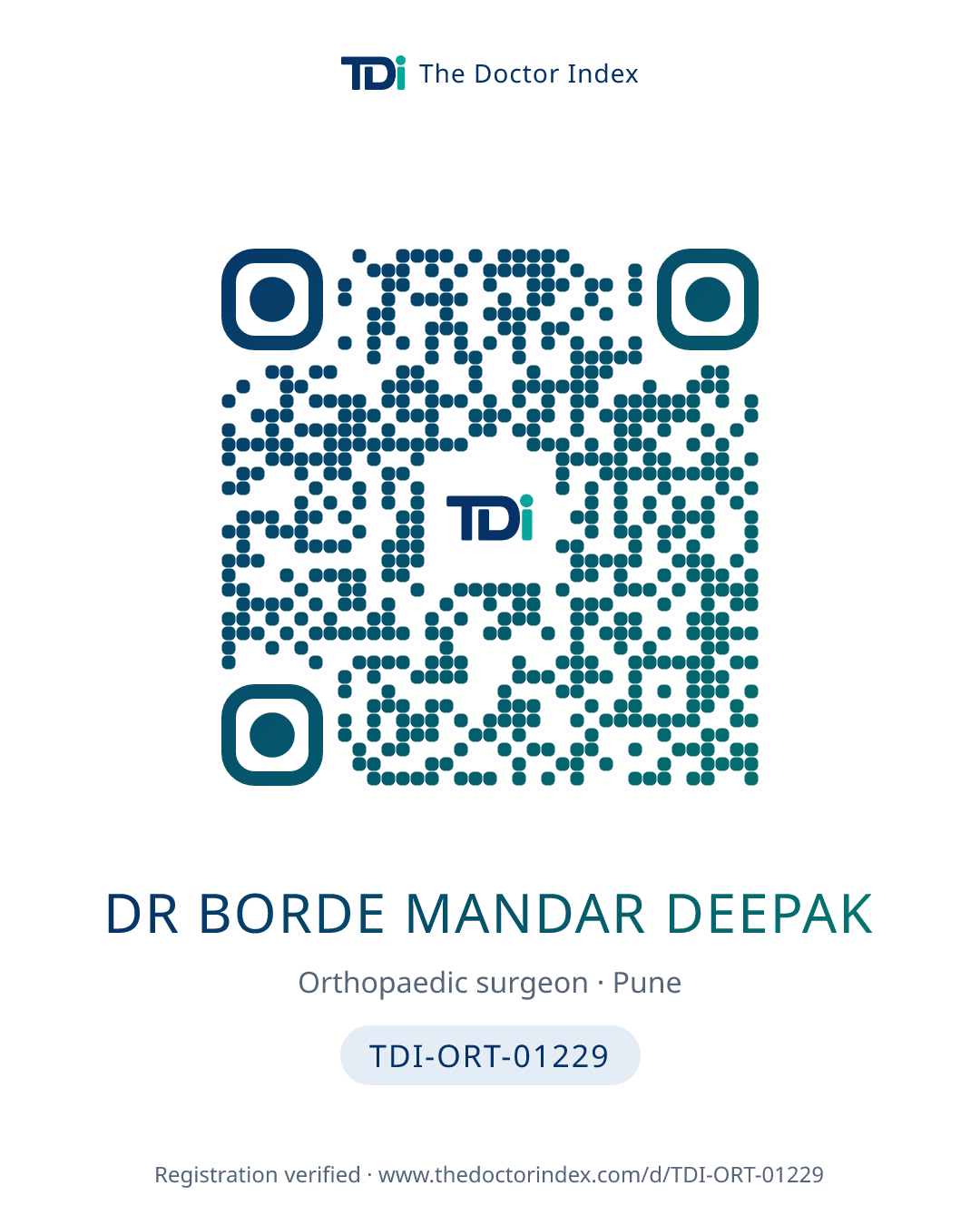 QR card for Dr Borde Mandar Deepak, TDI-ORT-01229