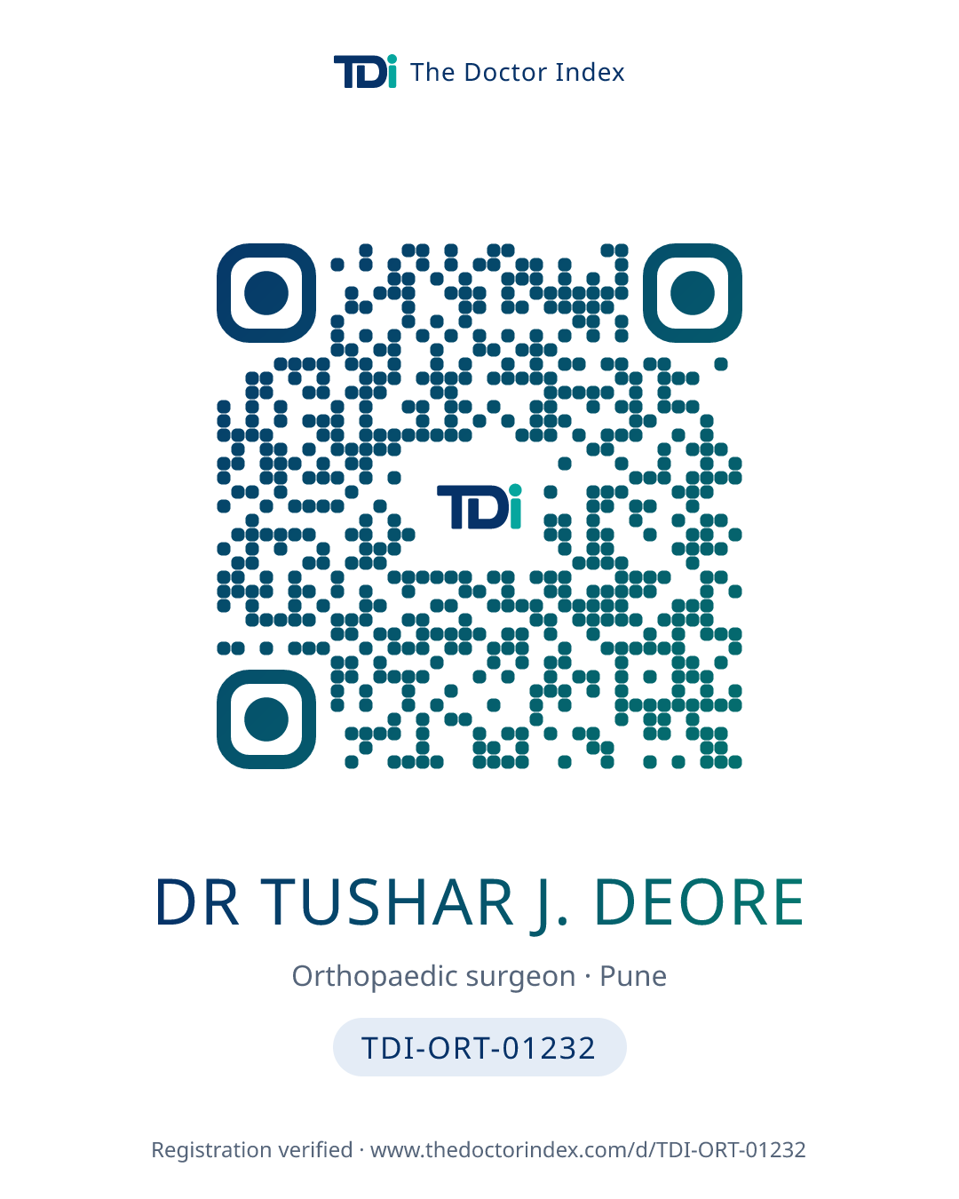 QR card for Dr Tushar J. Deore, TDI-ORT-01232