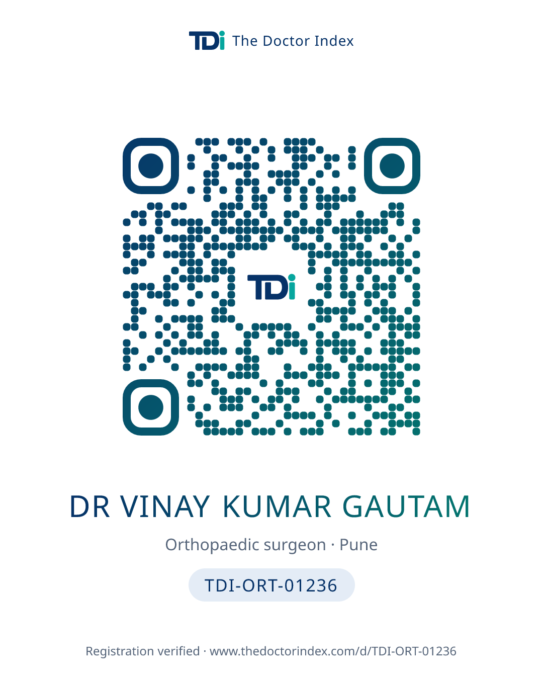 QR card for Dr Vinay Kumar Gautam, TDI-ORT-01236