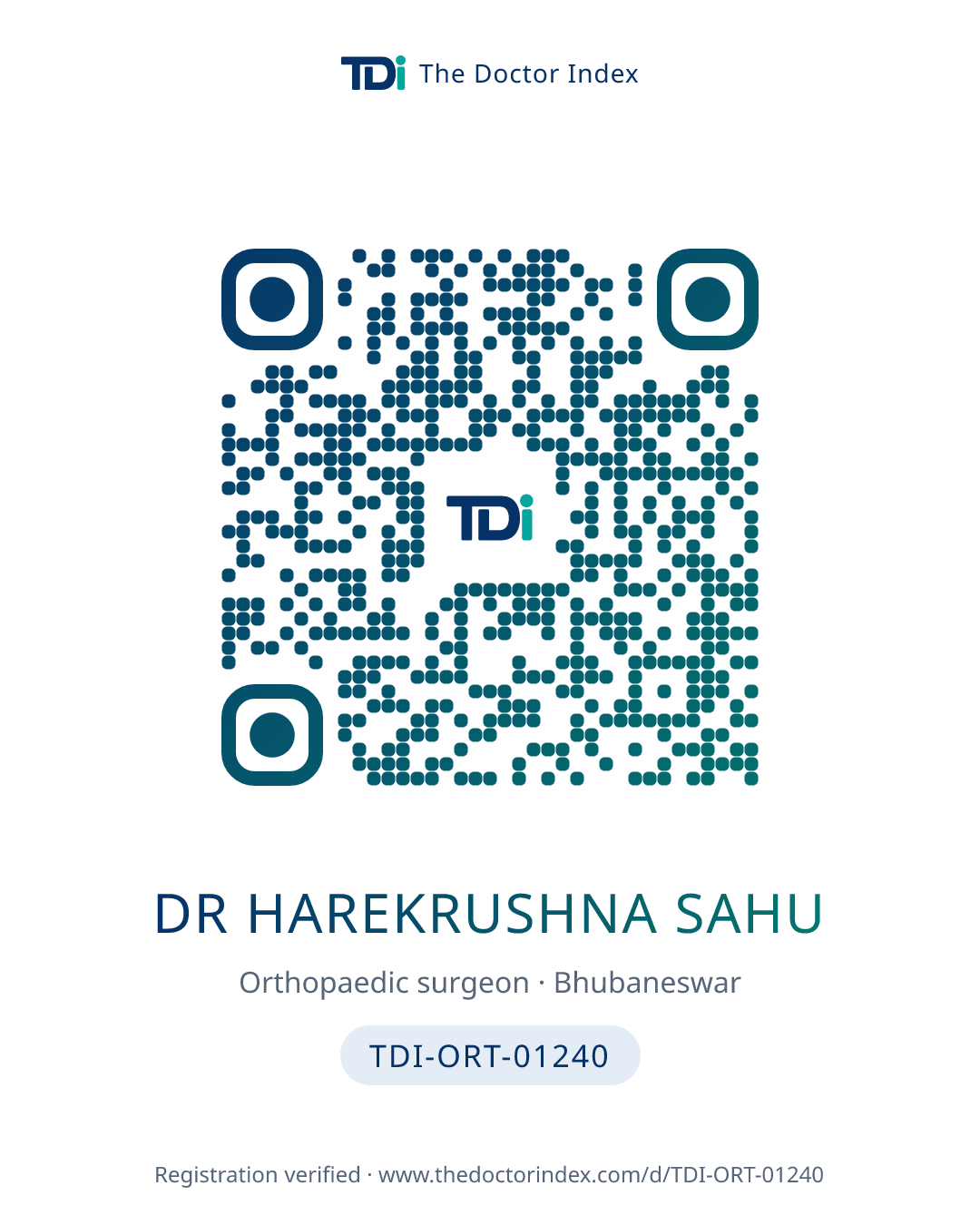 QR card for Dr Harekrushna Sahu, TDI-ORT-01240