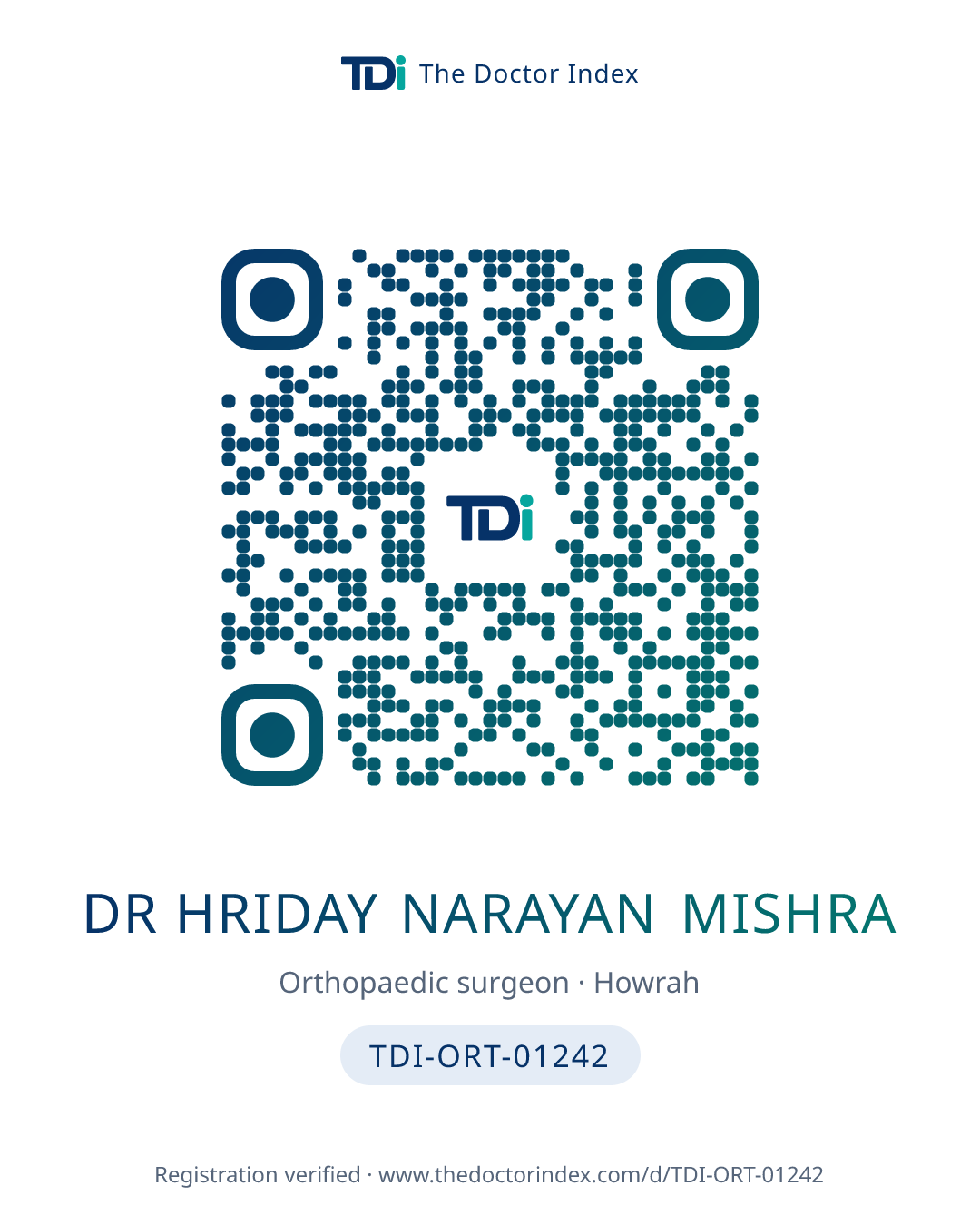 QR card for Dr Hriday Narayan Mishra, TDI-ORT-01242