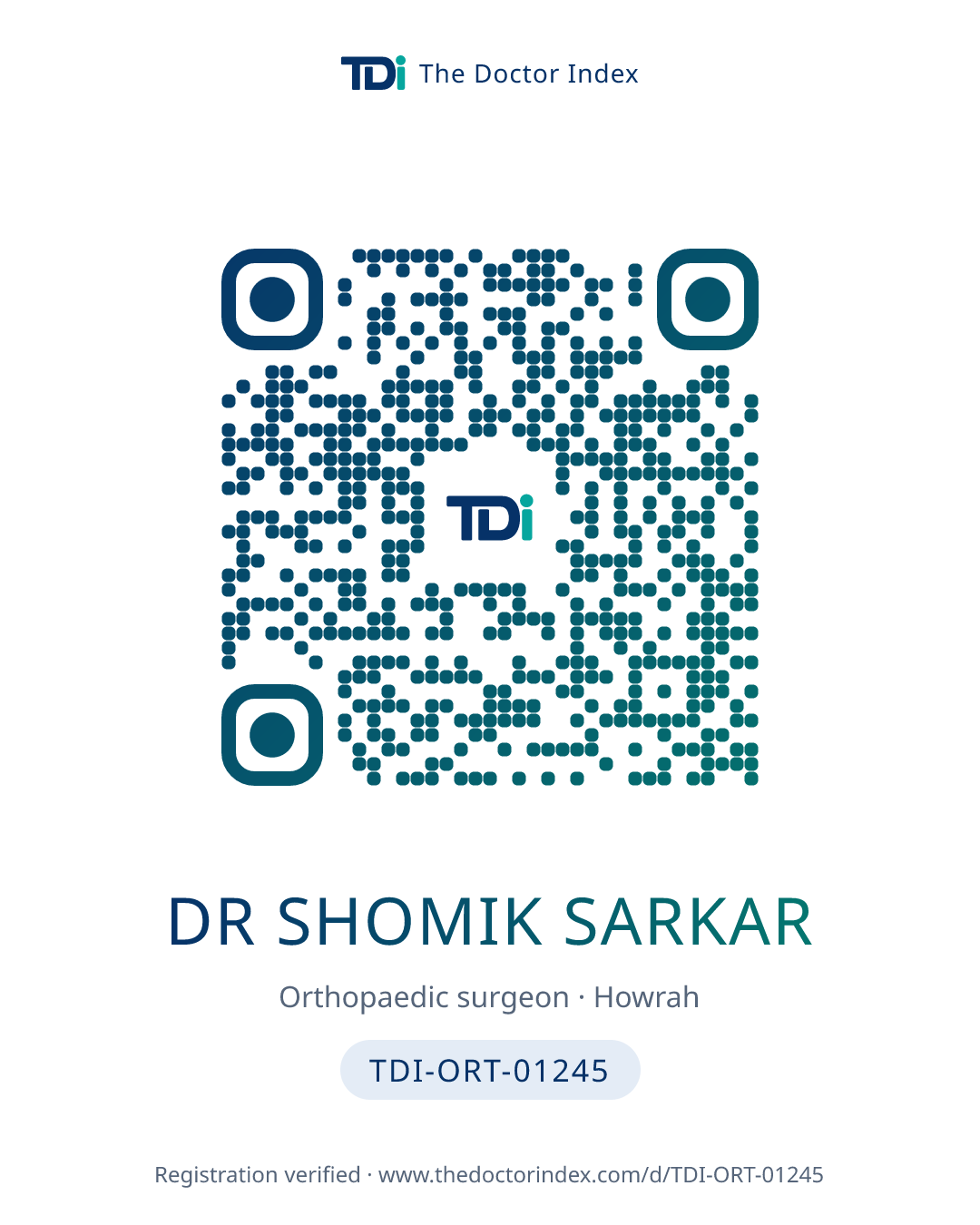QR card for Dr Shomik Sarkar, TDI-ORT-01245
