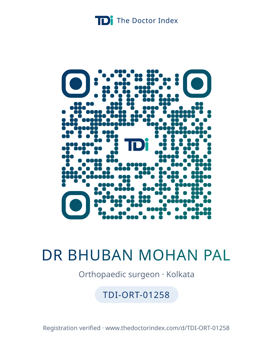 QR card for Dr Bhuban Mohan Pal, TDI-ORT-01258