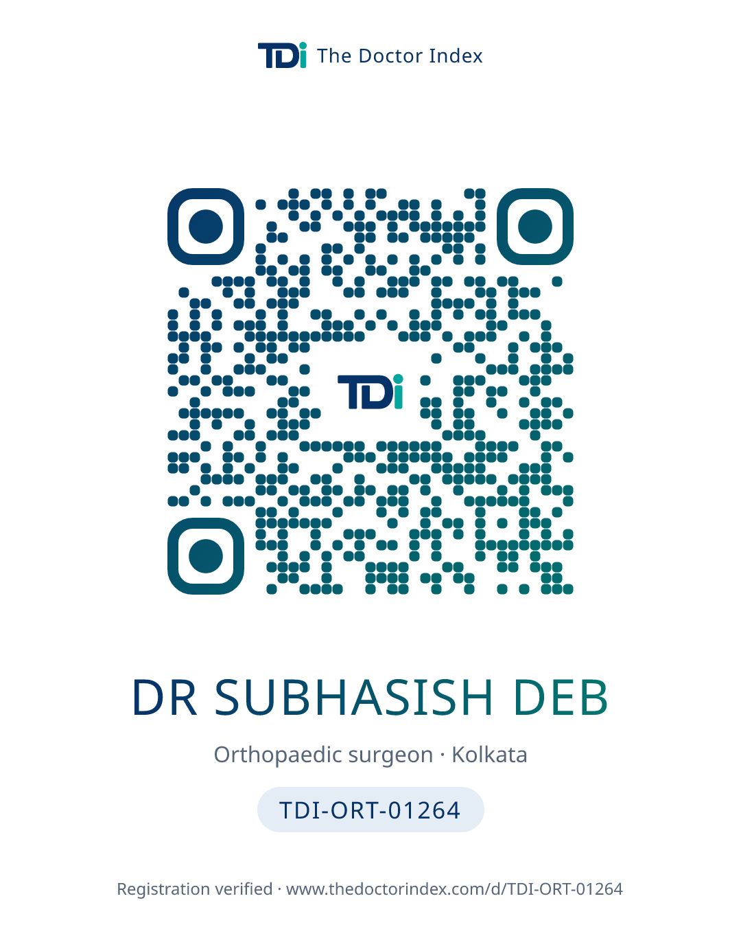 QR card for Dr Subhasish Deb, TDI-ORT-01264