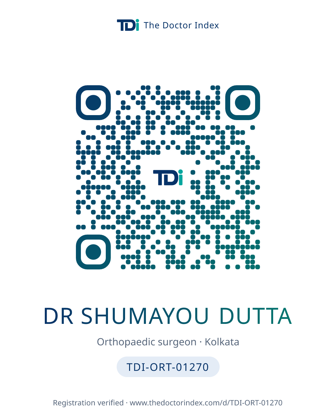 QR card for Dr Shumayou Dutta, TDI-ORT-01270