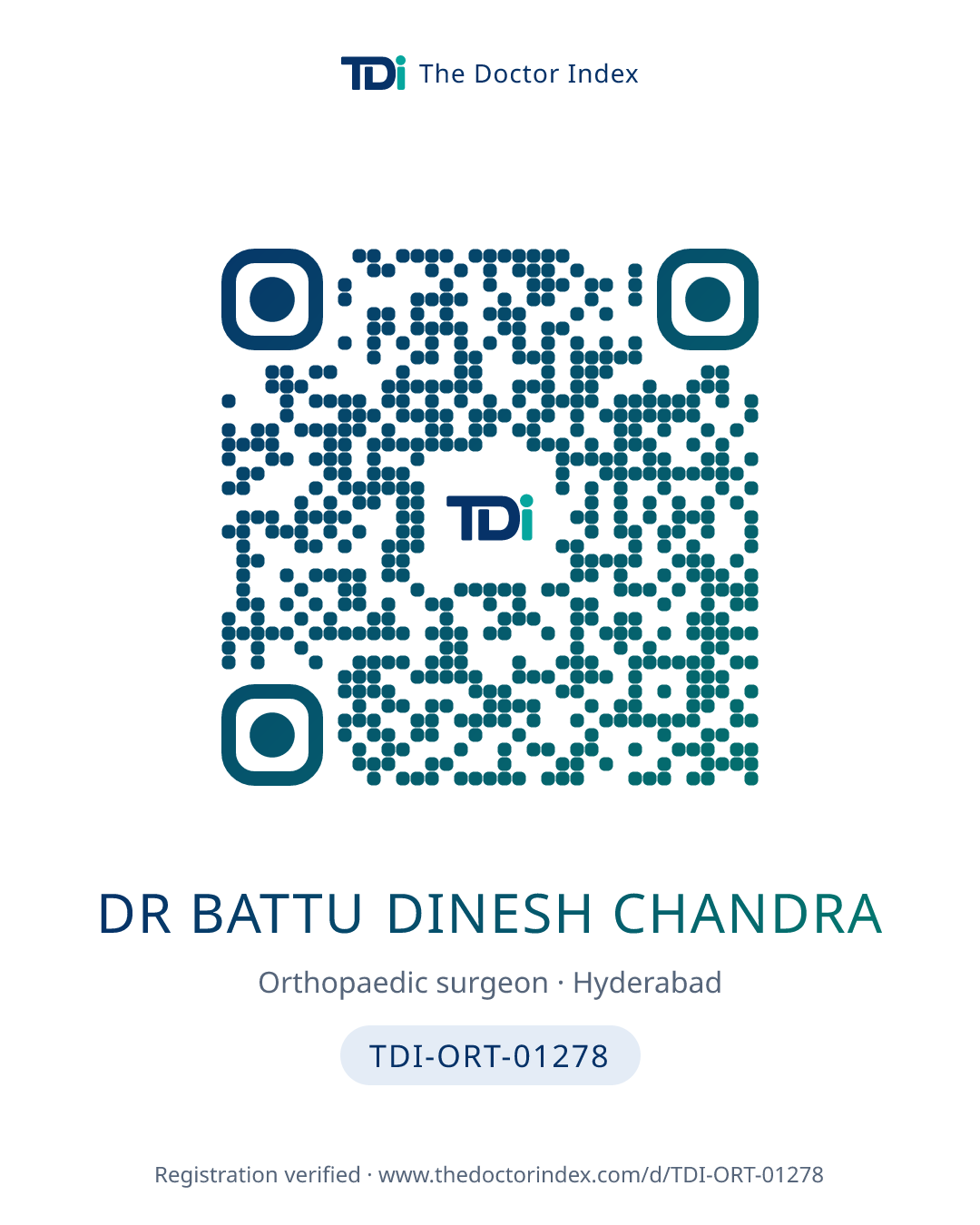 QR card for Dr Battu Dinesh Chandra, TDI-ORT-01278