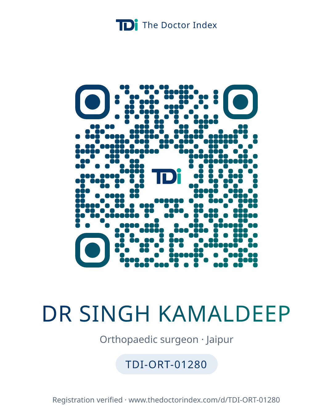QR card for Dr Singh Kamaldeep, TDI-ORT-01280
