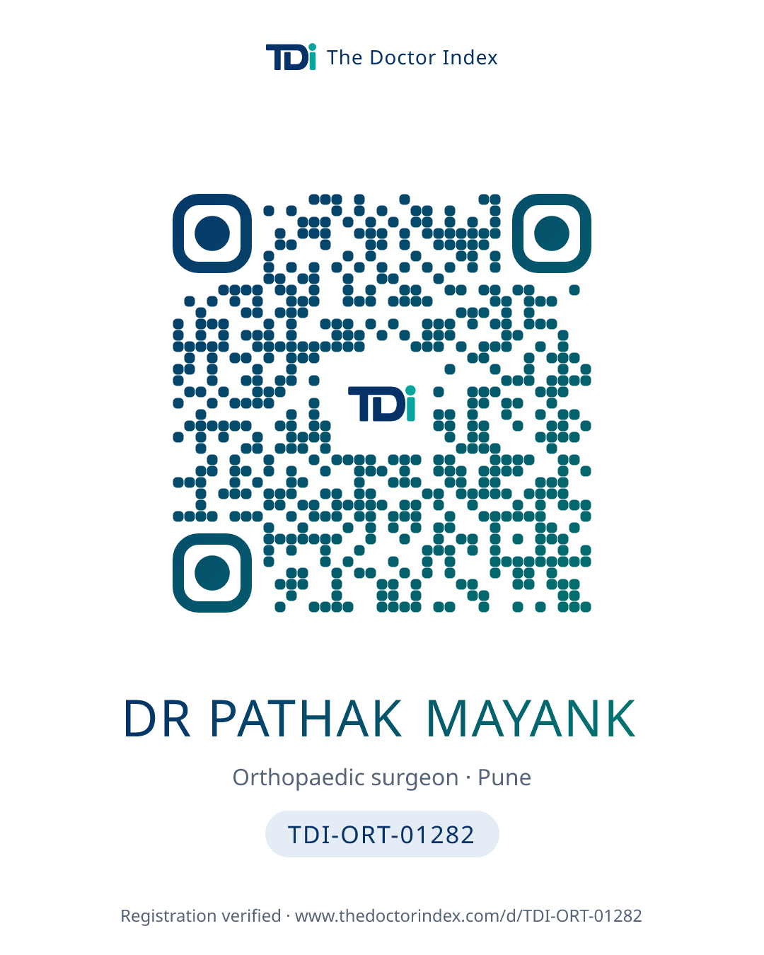 QR card for Dr Pathak Mayank, TDI-ORT-01282