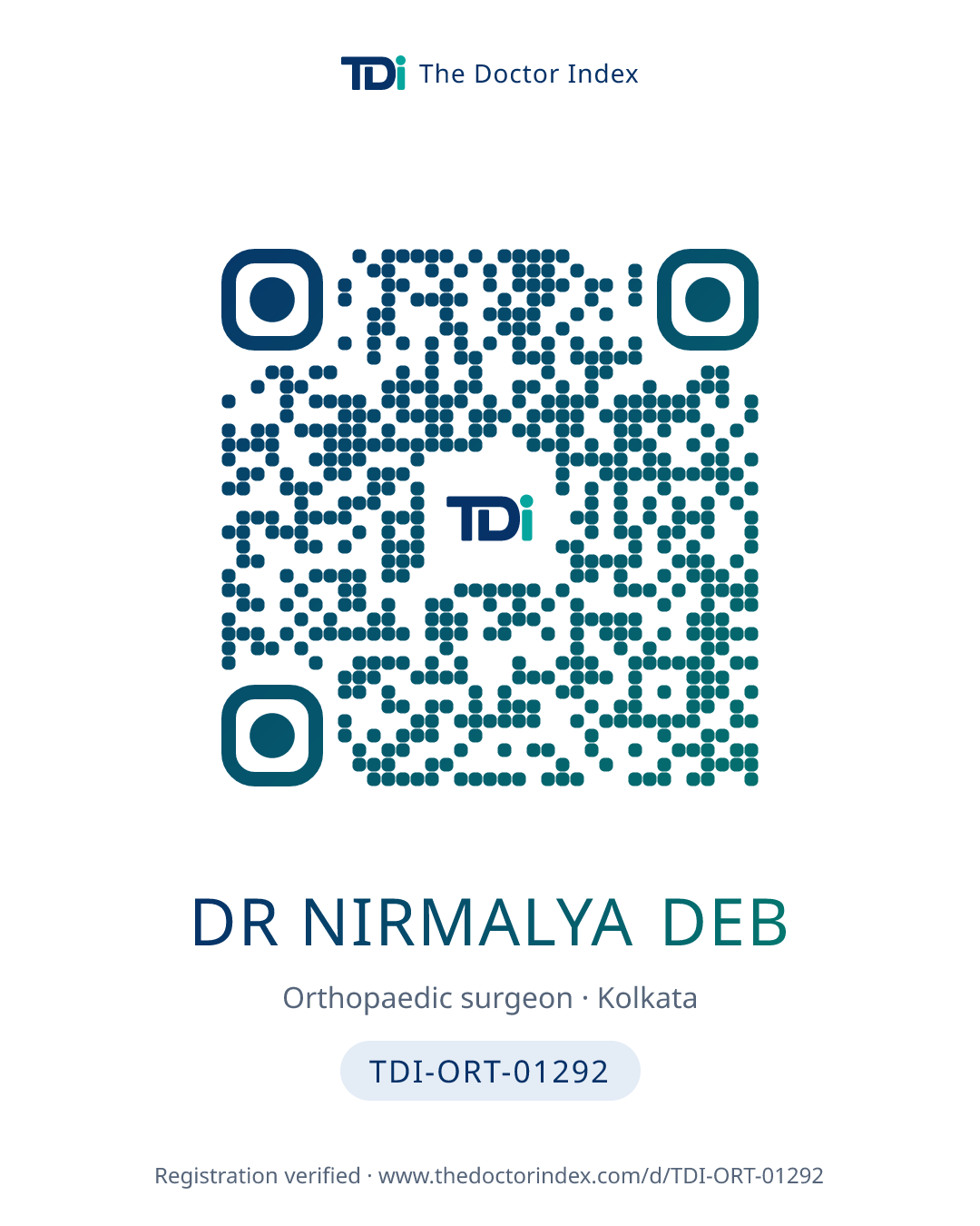 QR card for Dr Nirmalya Deb, TDI-ORT-01292