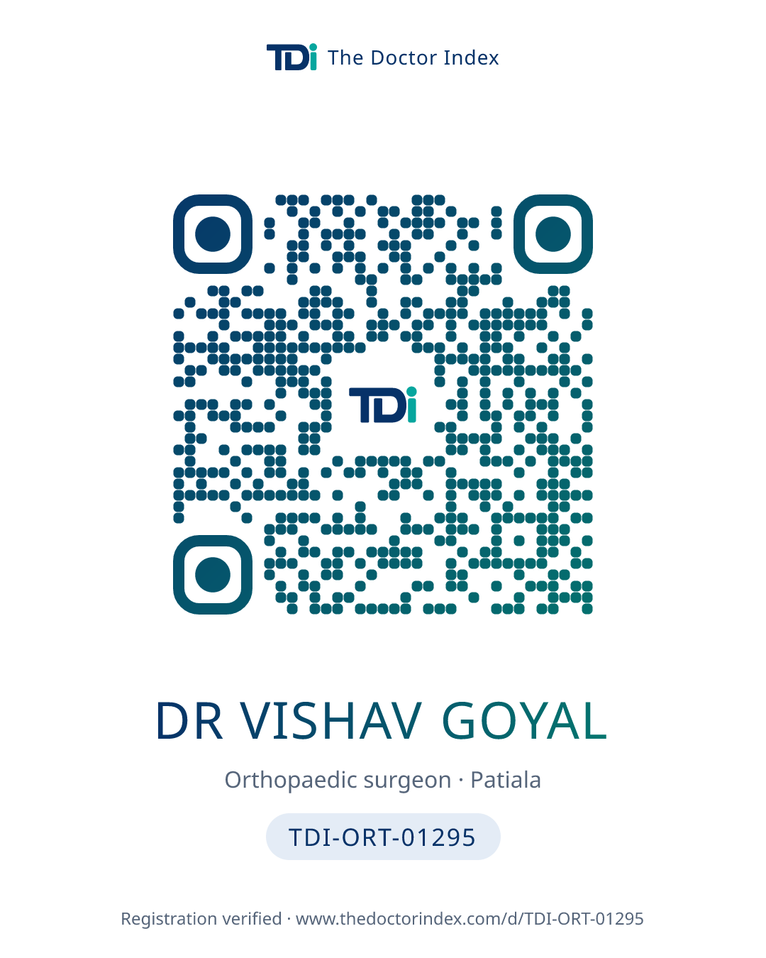 QR card for Dr Vishav Goyal, TDI-ORT-01295