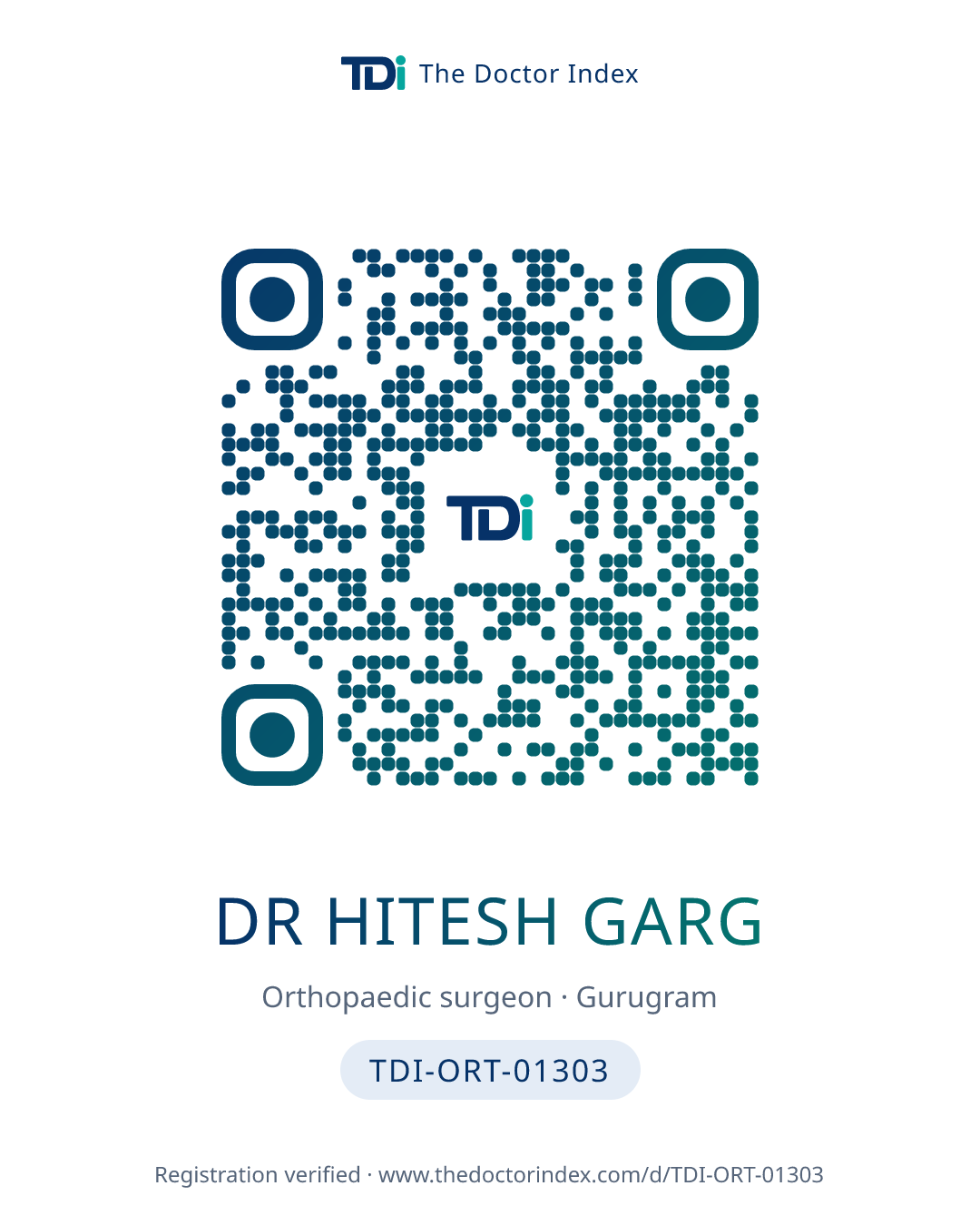 QR card for Dr Hitesh Garg, TDI-ORT-01303