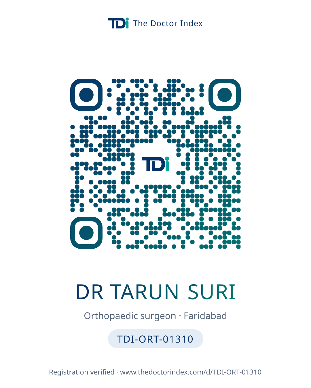 QR card for Dr Tarun Suri, TDI-ORT-01310