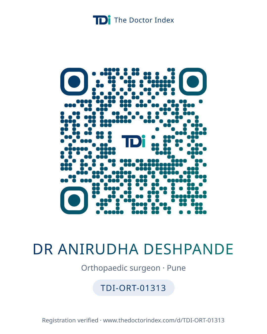 QR card for Dr Anirudha Deshpande, TDI-ORT-01313