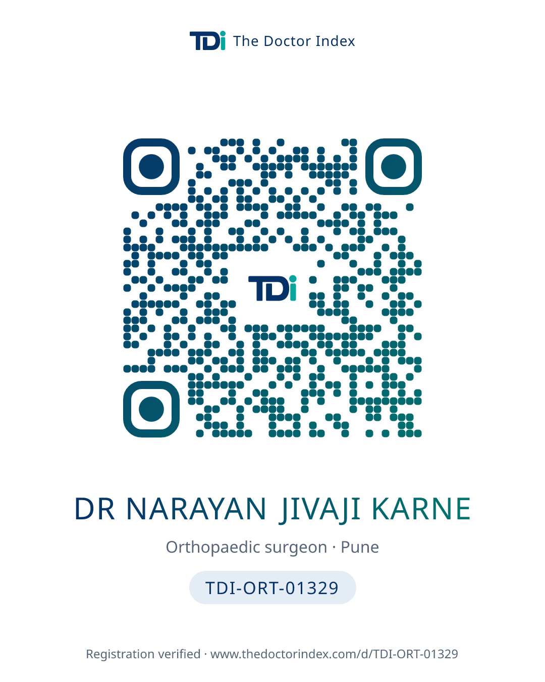 QR card for Dr Narayan Jivaji Karne, TDI-ORT-01329