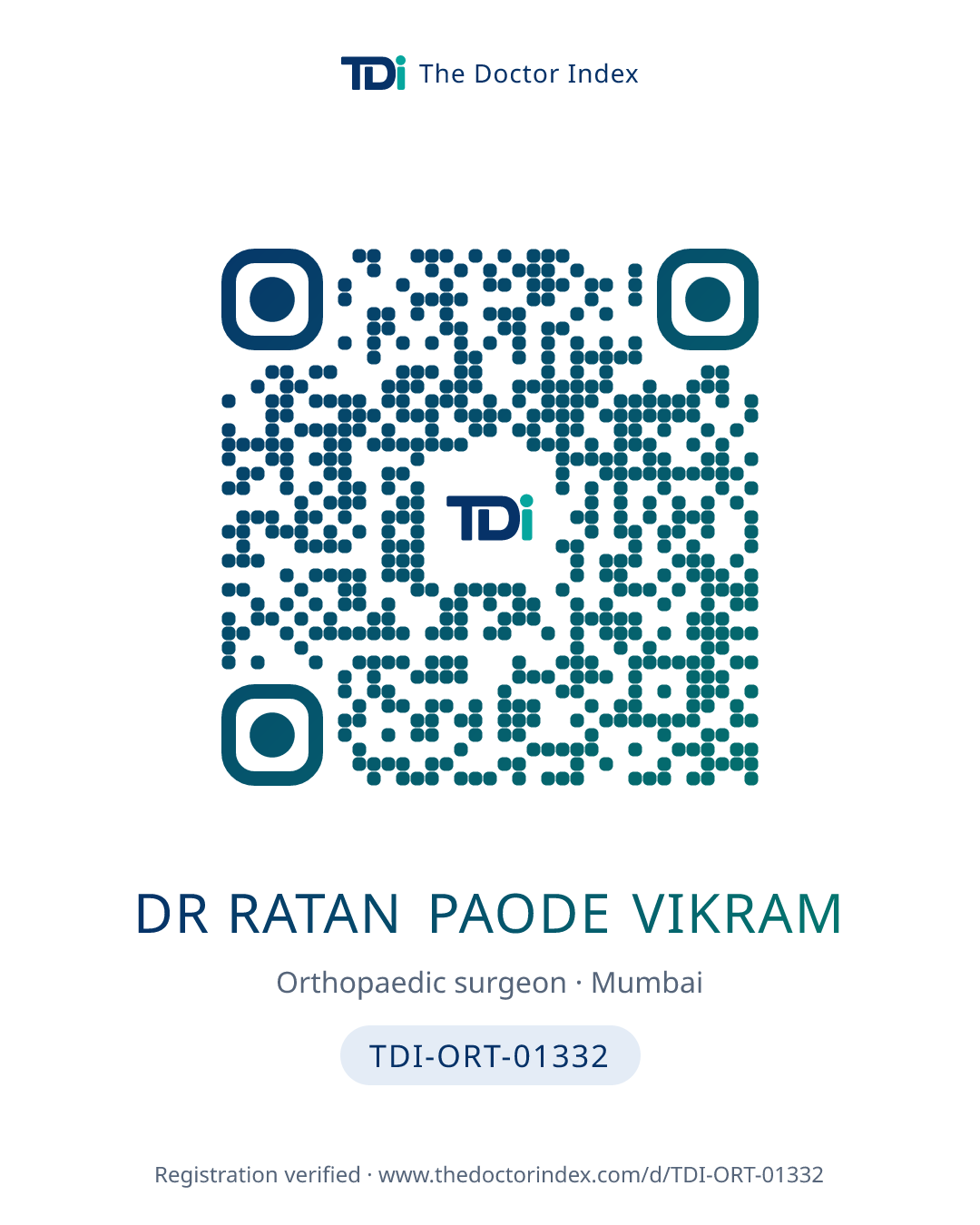 QR card for Dr Ratan Paode Vikram, TDI-ORT-01332