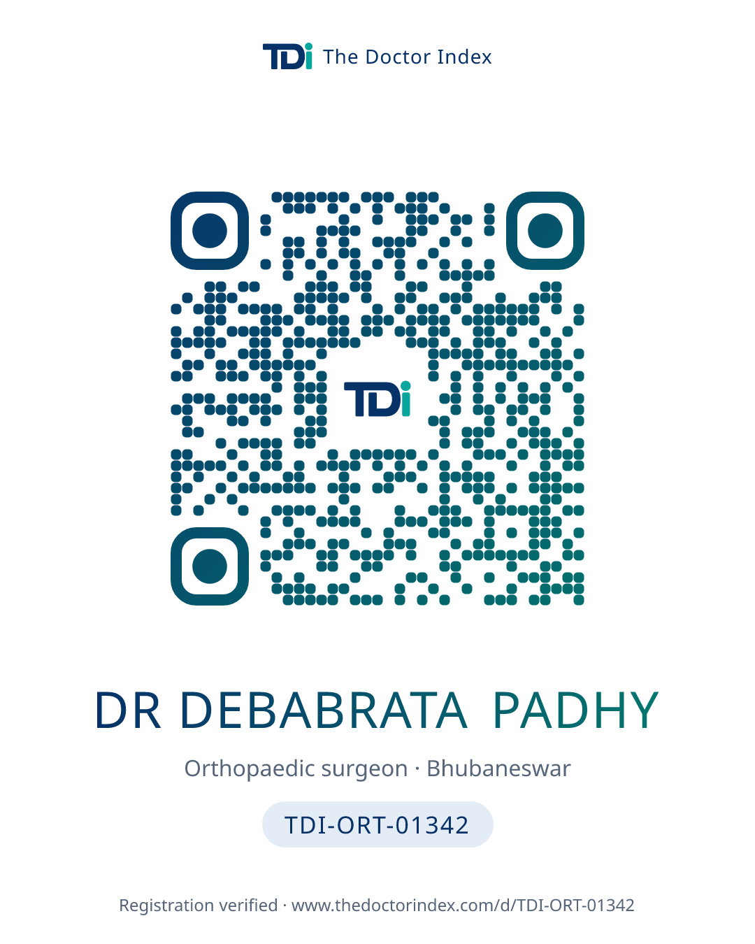 QR card for Dr Debabrata Padhy, TDI-ORT-01342