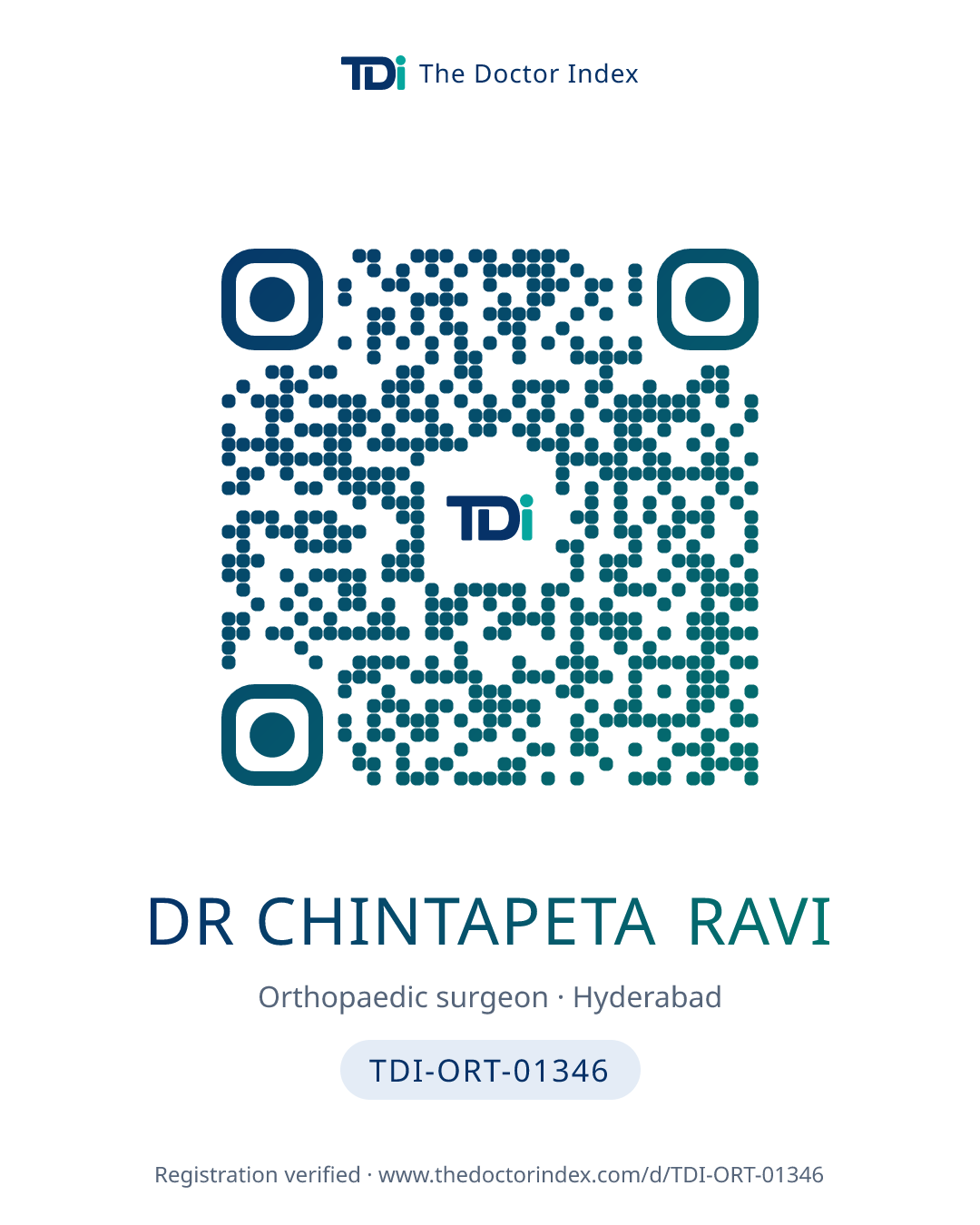 QR card for Dr Chintapeta Ravi, TDI-ORT-01346