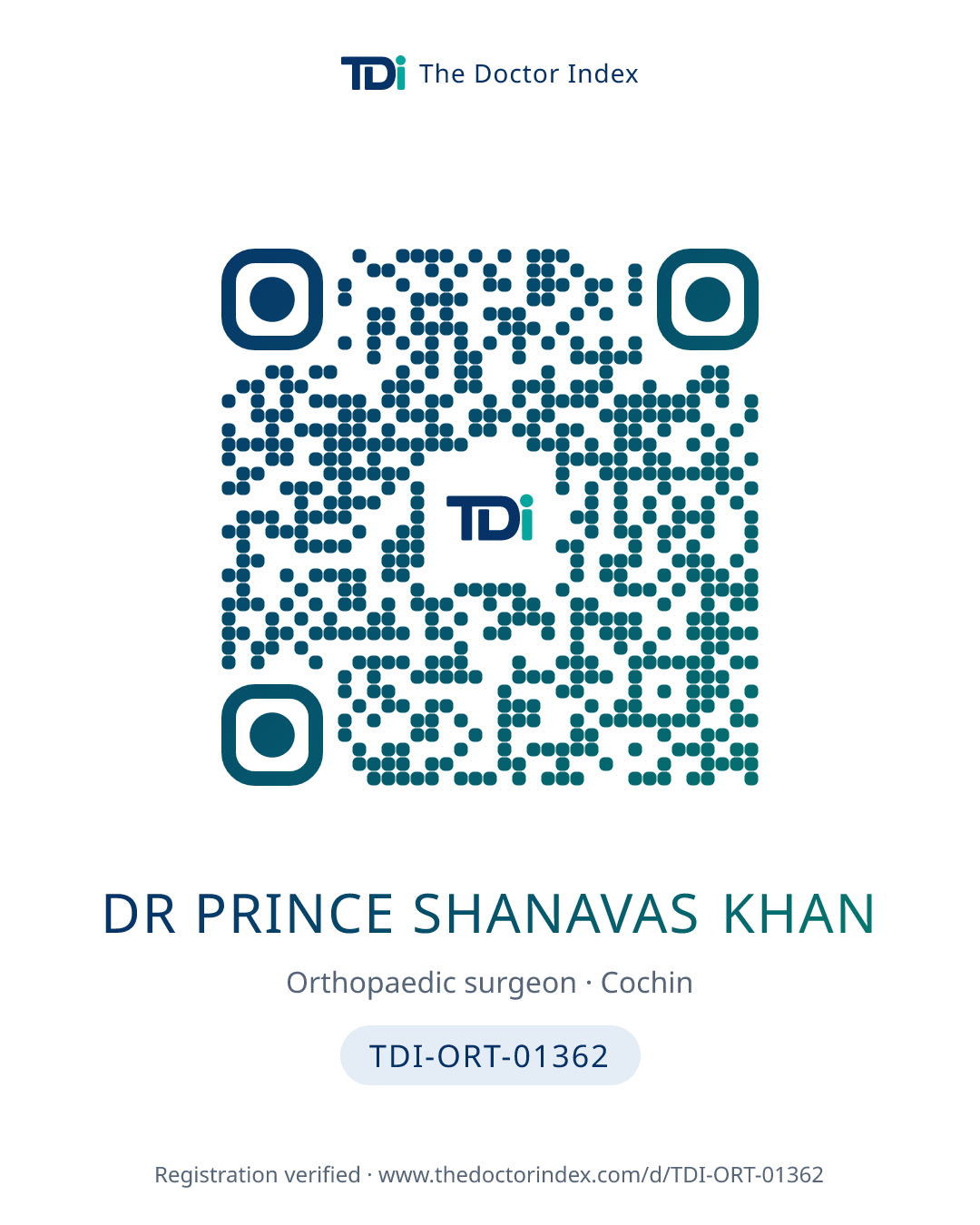 QR card for Dr Prince Shanavas Khan, TDI-ORT-01362