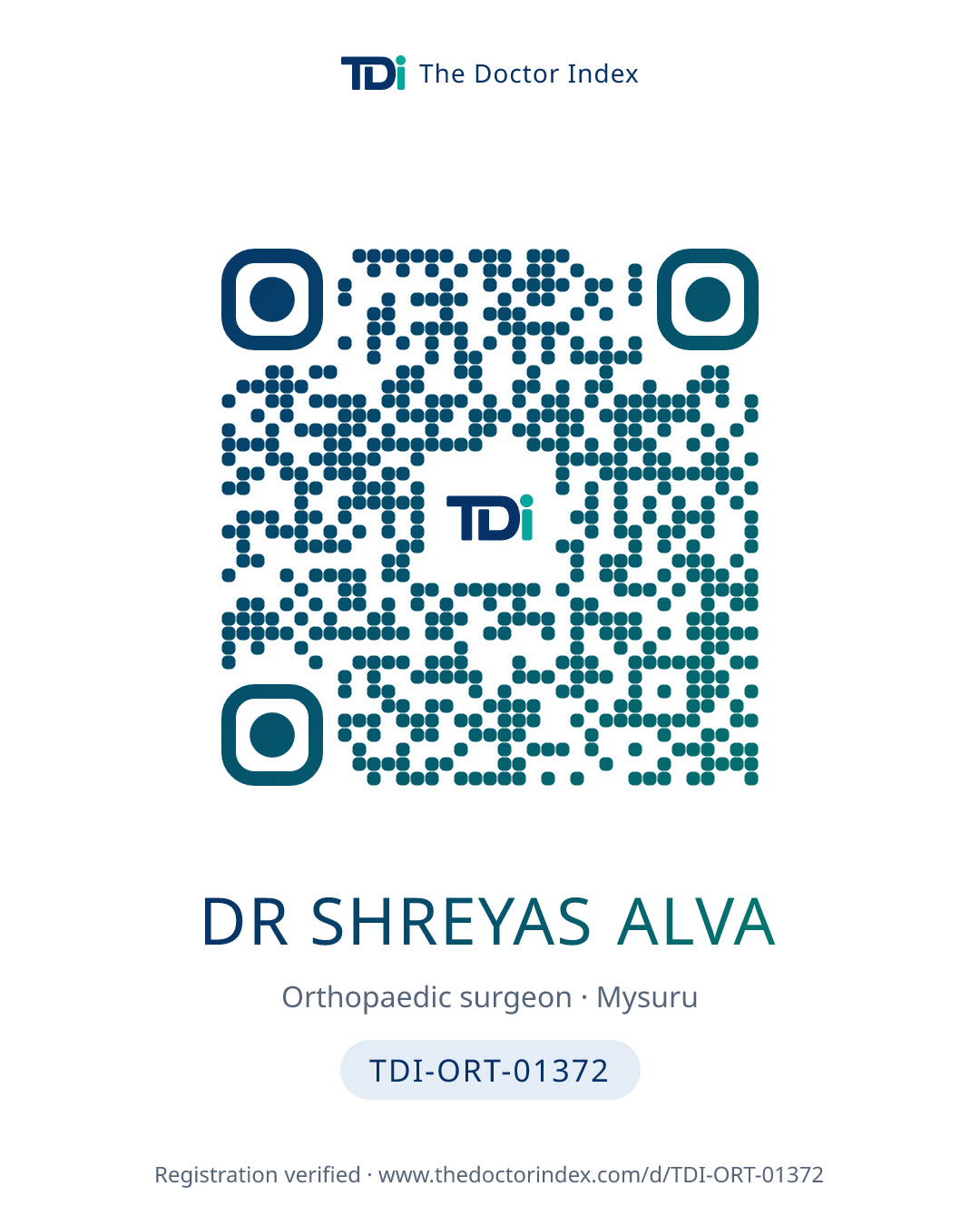 QR card for Dr Shreyas Alva, TDI-ORT-01372