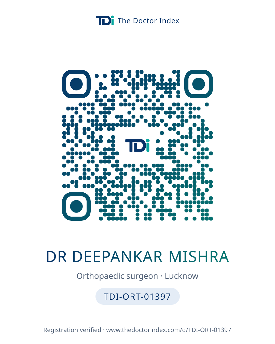 QR card for Dr Deepankar Mishra, TDI-ORT-01397