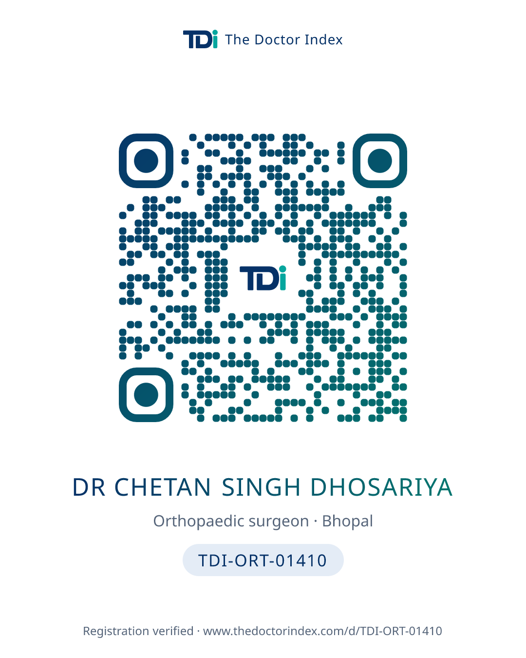 QR card for Dr Chetan Singh Dhosariya, TDI-ORT-01410