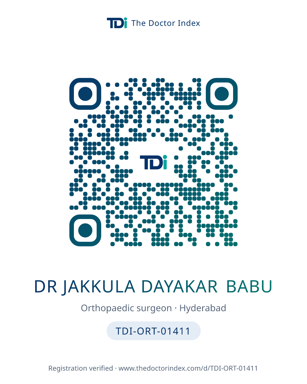 QR card for Dr Jakkula Dayakar Babu, TDI-ORT-01411
