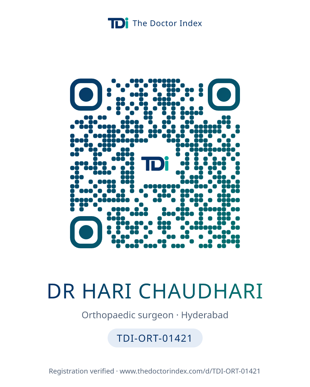 QR card for Dr Hari Chaudhari, TDI-ORT-01421