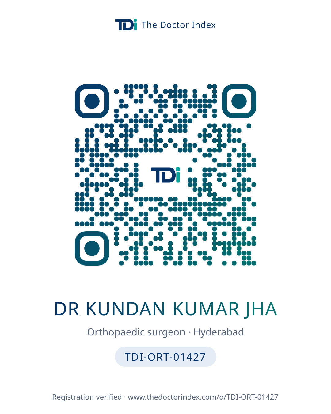 QR card for Dr Kundan Kumar Jha, TDI-ORT-01427