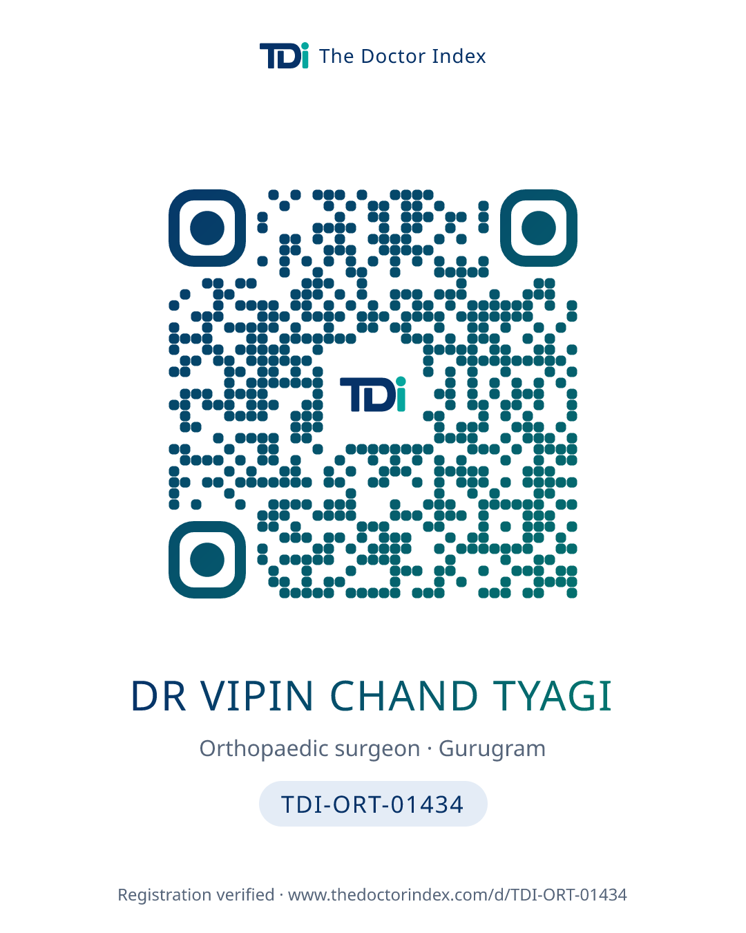 QR card for Dr Vipin Chand Tyagi, TDI-ORT-01434