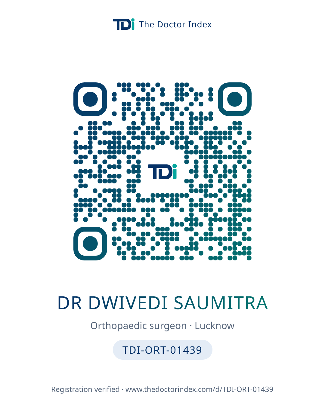 QR card for Dr Dwivedi Saumitra, TDI-ORT-01439