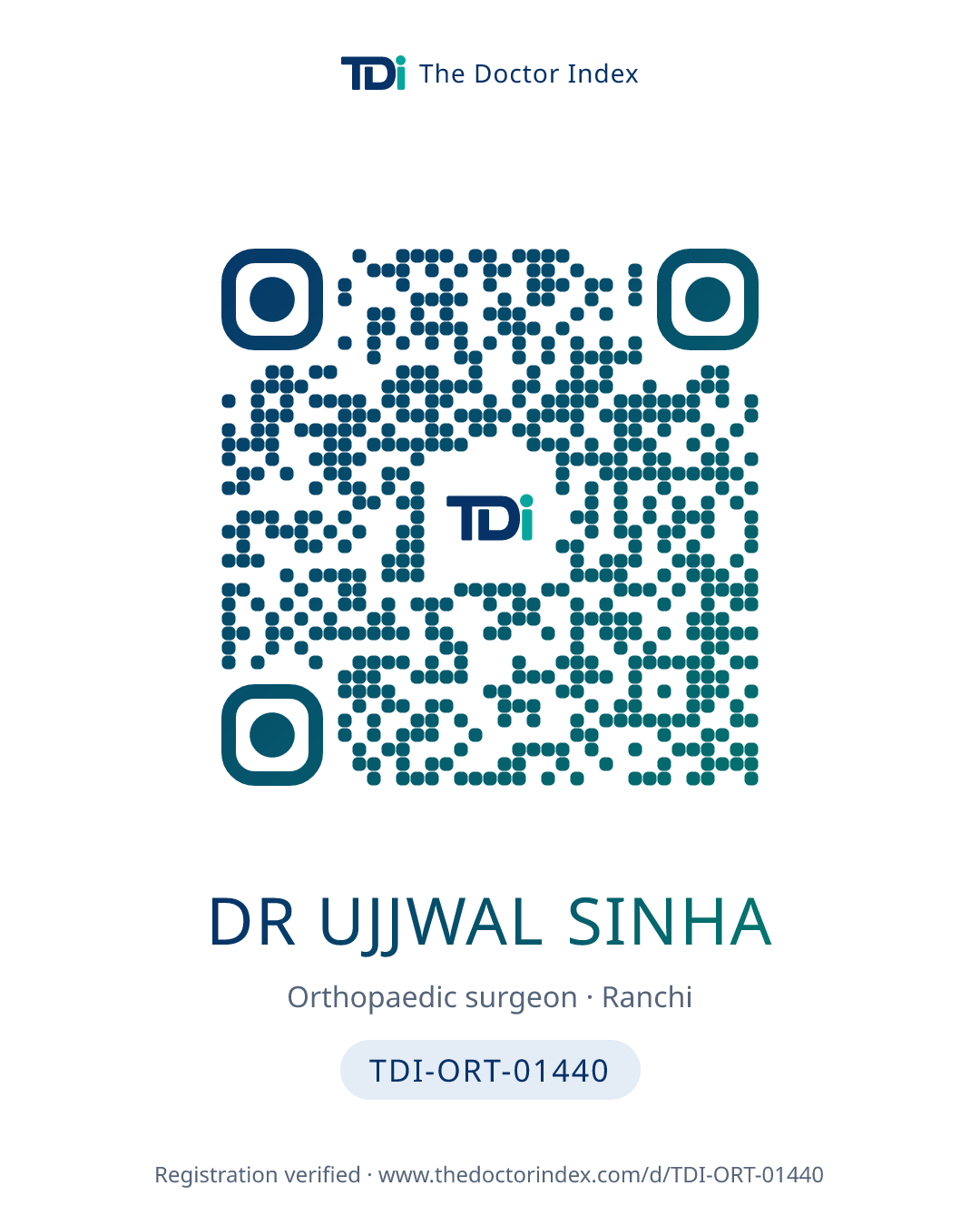 QR card for Dr Ujjwal Sinha, TDI-ORT-01440