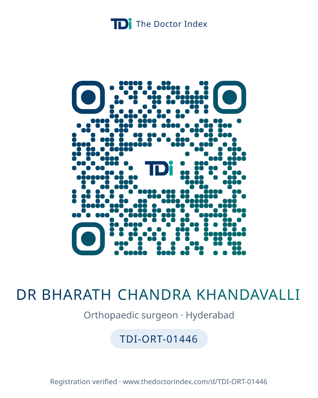 QR card for Dr Bharath Chandra Khandavalli, TDI-ORT-01446