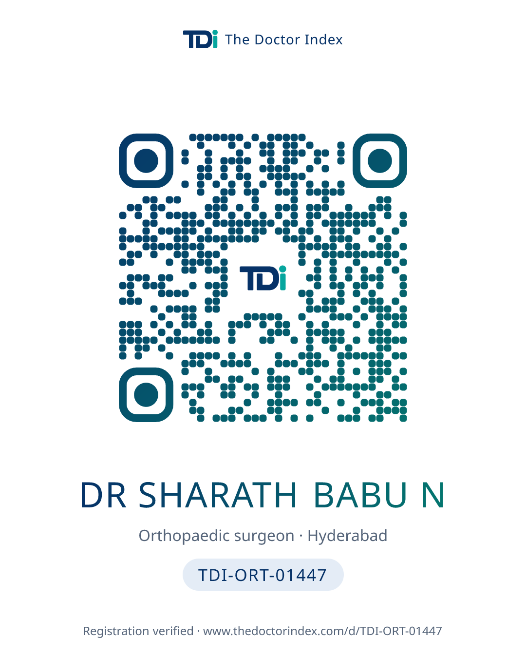 QR card for Dr Sharath Babu N, TDI-ORT-01447