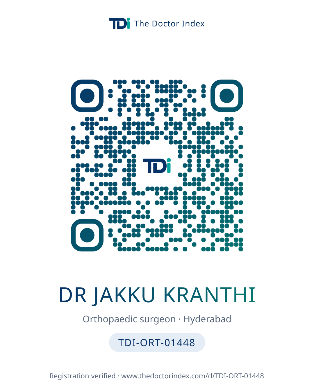 QR card for Dr Jakku Kranthi, TDI-ORT-01448
