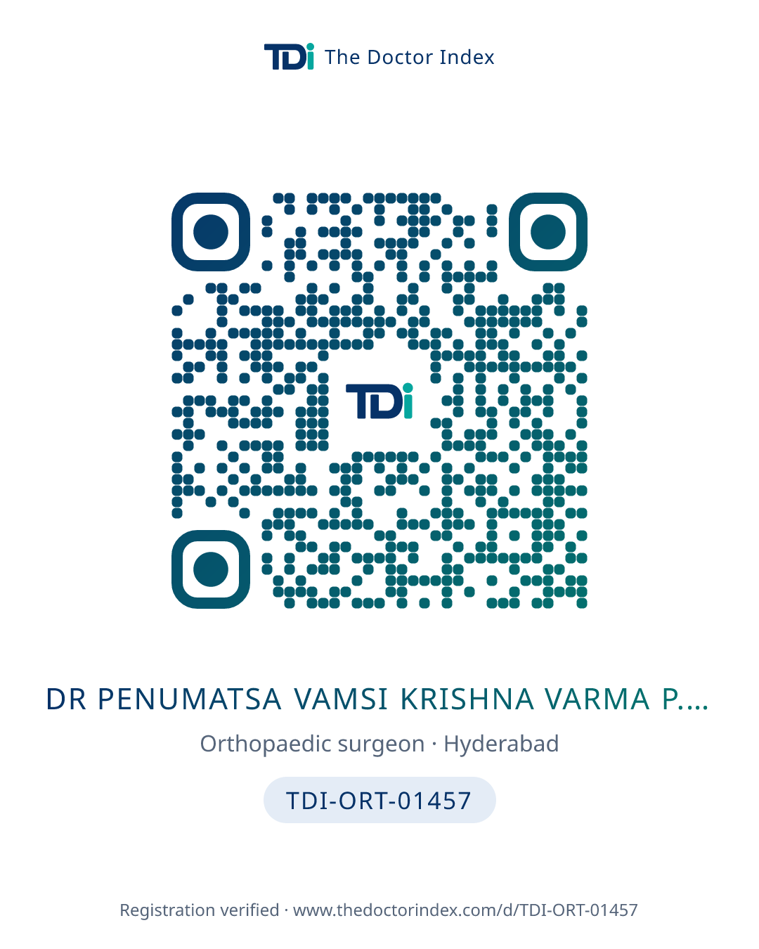QR card for Dr Penumatsa Vamsi Krishna Varma P. Venkata Pathi Raju, TDI-ORT-01457